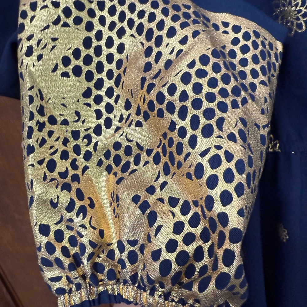 Navy Blue Maxi Dress with Gold Accents - Picture 4 of 5